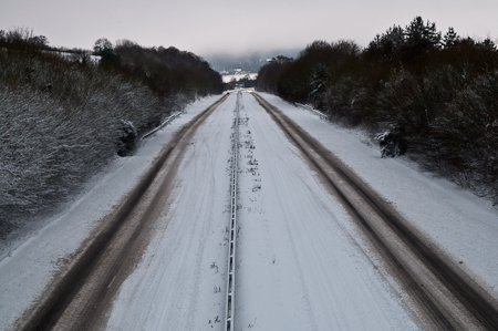 Snowy A41 The A41 leading to Aston Clinton