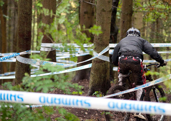 ECC_tape Rider weaving through tape on Aston Hill